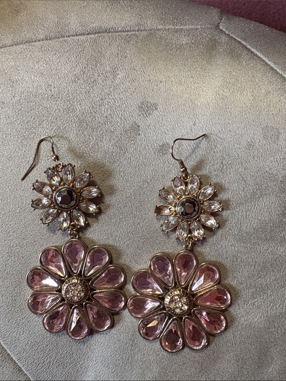 Gold-Tone Pink Crystal Floral Drop Earrings - Women Jewelry